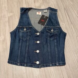 Levi's Trucker Denim Vest Womens XS Dark Blue Western Waistcoat Riding Bella NWT